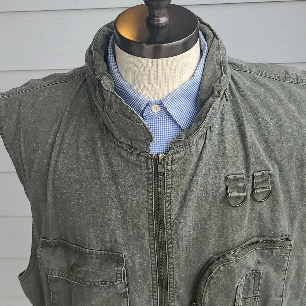 BANANA REPUBLIC Safari & Travel‎ Green Grey Cotton Mens XL Full Zip Up Vest VTG
